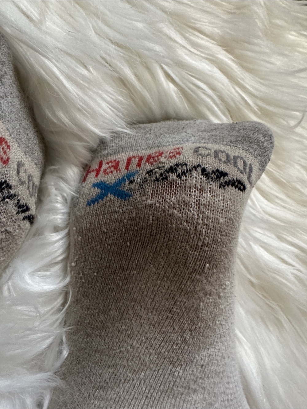 Well worn stinky Hanes No-Show Athletic Socks - Gray with Dark Gray Accents - Picture 5 of 6